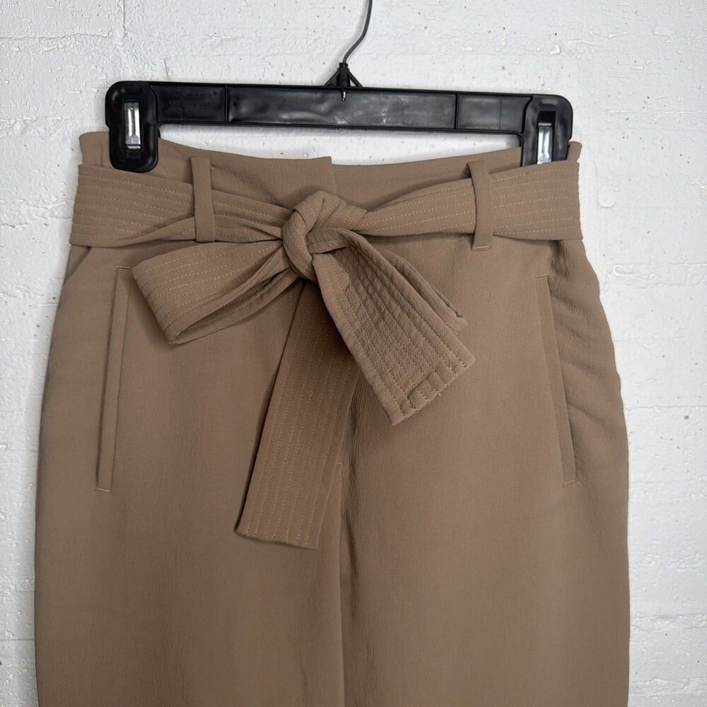 ARITZIA Wilfred Tie Front Pant 2 Belted Crepette High-Rise Crop Tan Capsule Twee - Picture 3 of 9